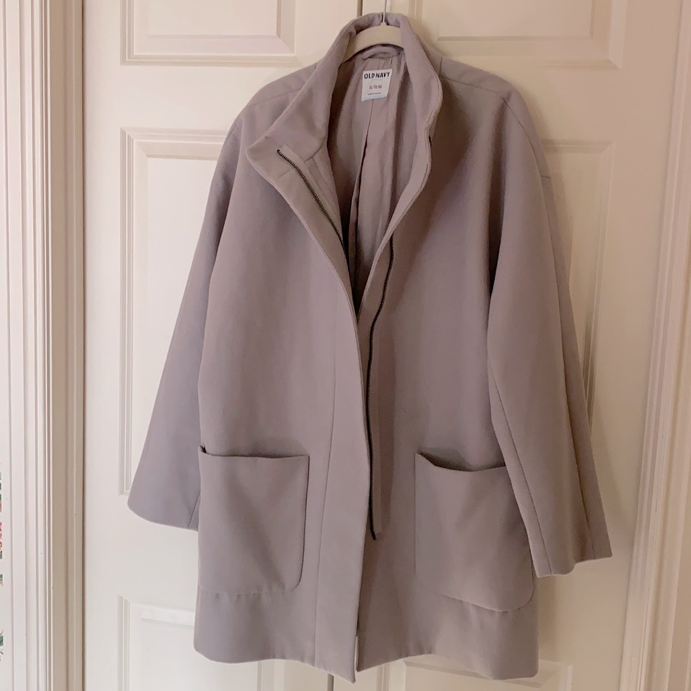 NWOT Old Navy short light gray, putty color, car coat, 89% polyester, 2% rayon